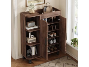 Meuble à chaussures 80x32x99 cm, 2 portes et niches ouvertes, format étroit, rangement gain de place pour entrée et couloir - noyer
