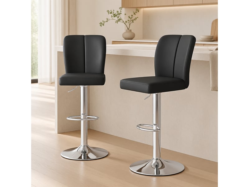  Lot de 2 tabourets de bar réglables,63x85 cm,similicuir et métal argenté,noir  - Conforama B