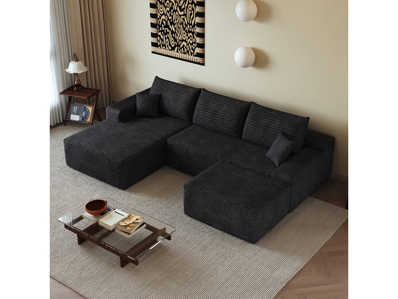  Canapé d'angle, canapé modulable, noir, assise profonde, livré monté, design moderne, 270 cm, pour salon, appartement, chambre  - Conforama W