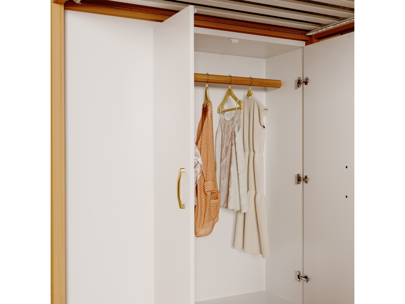  Lit mezzanine 90x200 cm avec grande armoire, échelle de sécurité avec rangement, lit enfant en bois massif, lit mezzanine blanc et bois.  - Conforama C