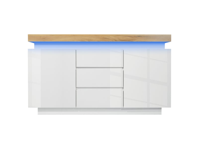  Buffet laqué blanc – 2 portes, 3 tiroirs, led avec contrôle via app – rangement salon et chambre, 81x140x39 cm  - Conforama A