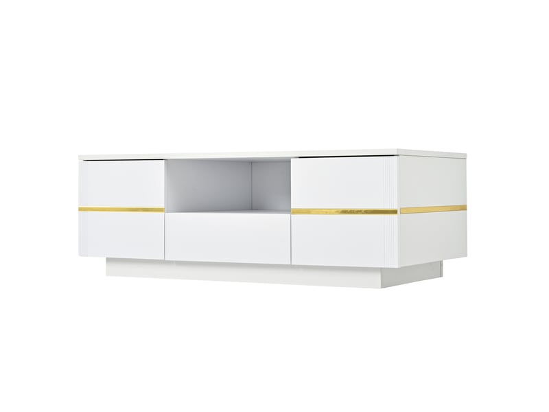  Table basse avec led et rangement 100x50x35.5 cm en mdf blanche et dorée  - Conforama E