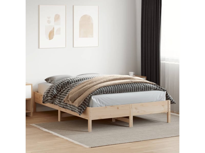  Lit double- lit adulte -  cadre de lit sans matelas 150x200 cm bois de pin massif  - Conforama B