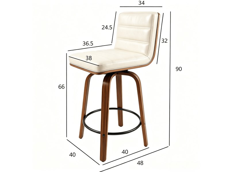  Tabouret de bar pivotant en pu avec pieds en bois courbés - chaise design pour cuisine, bar et comptoir  - Conforama E