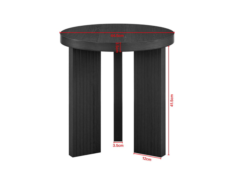 Table basse fixe ronde avec plateau et trois supports rainurés, style moderne en mdf noir pour salon et chambre 44,5 × 45 cm - Conforama C