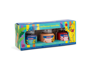 Lot de 3 bougies parfumées fruitées taille 9 x 6,5 cm ambiance chaleureuse et joyeuse finition en verre transparent 13_0017562