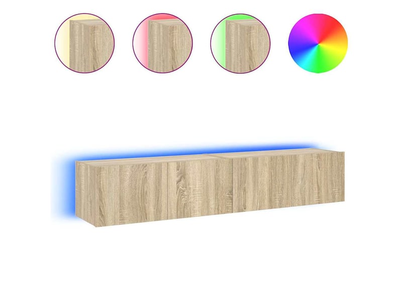  Meubles tv - banc tv - meuble de rangement muraux lumières led 2 pcs chêne sonoma 80x35x31 cm  - Conforama D