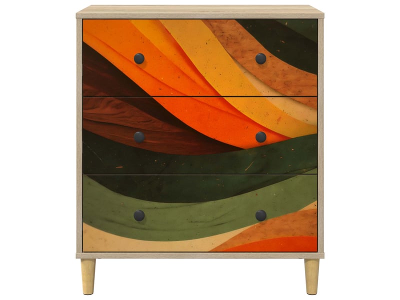  Commode chambre, meuble de rangement bonn impression vagues rétro 66 x 36,5 x 75 cm sonoma  - Conforama E