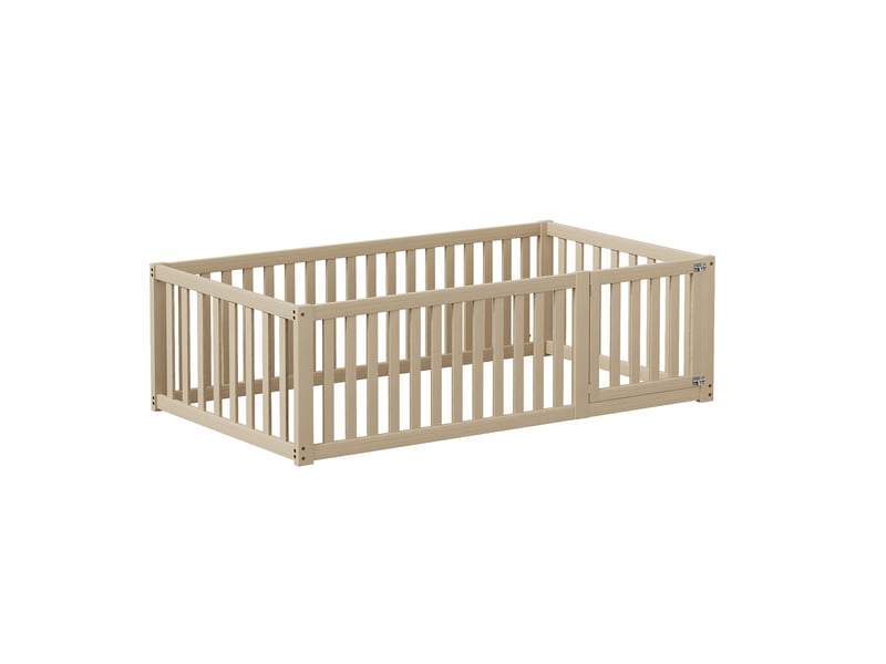  Lit enfant 90x200cm,lit simple en bois massif avec barrière et porte,naturel lit enfant naturel - Conforama D