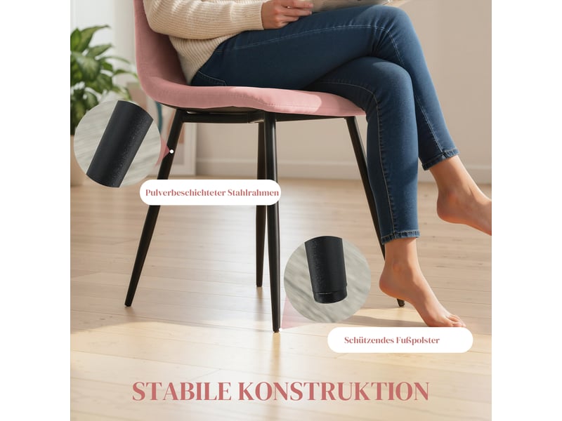  Lot de 4 chaises de salle à manger tissu aspect velours rose 45 x 54 x 87 cm  - Conforama E