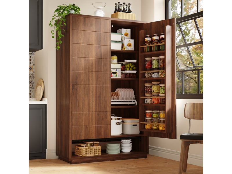  Buffet de cuisine haut effet bois foncé à 2 portes et 8 niveaux, 100 cm Fay Lum - Conforama B