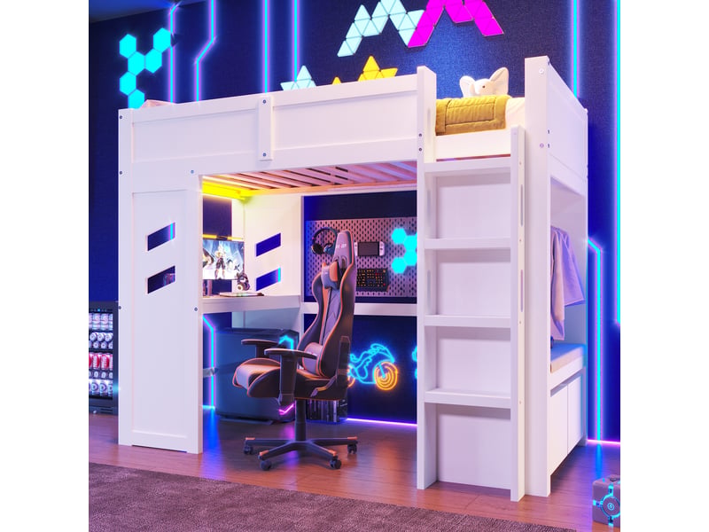  Lit mezzanine 90x200 cm coloris blanc led pin lit enfant blanc - Conforama D