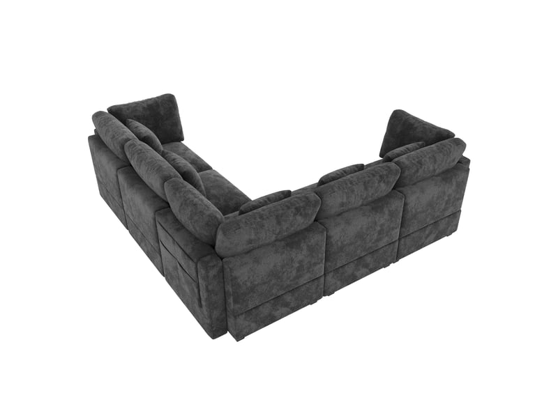  Canapé d’angle xl 5 places en chenille, canapé en l modulable avec grande méridienne gris, 226 x 226 x 81 cm Bubbly - Conforama E