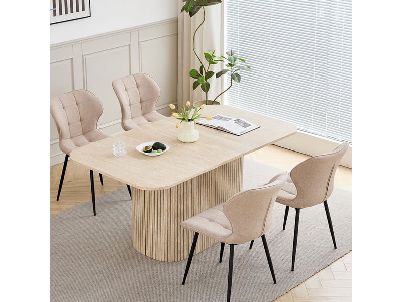  Table à manger ovale 160 cm pour 6-8 personnes – mdf travertin jaune –  style scandinave  - Conforama B