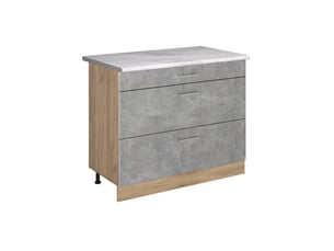 Vicco meuble cuisine, bétonchêne doré, 100cm plan de travail marbre