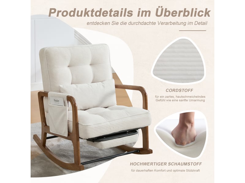  Fauteuil à bascule avec repose-pieds en velours côtelé beige  - Conforama B