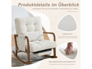 Fauteuil à bascule avec repose-pieds en velours côtelé beige