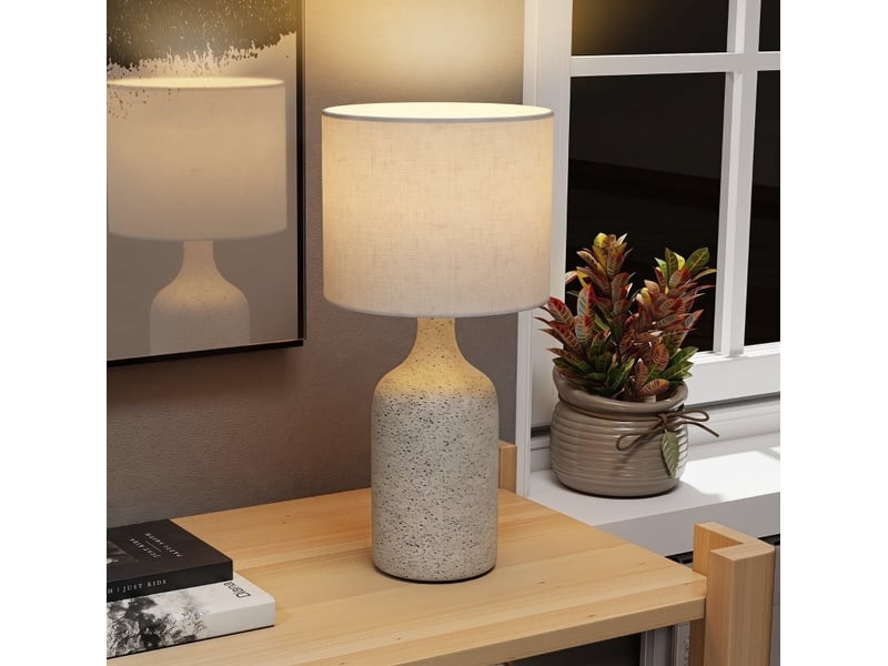  Lampe de table 22x22x45 cm beige et sable en céramique, abat-jour beige avec interrupteur pour chevet  - Conforama B