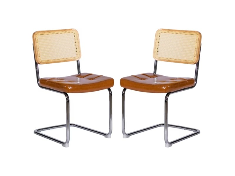  Set de 4 chaises de salle à manger en simili cuir, pieds chromés – style mid-century breuer rembourrées  - Conforama A