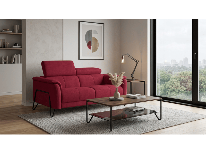 Canapé 2 places roden, tissu velours bordeaux RODEN - Conforama B