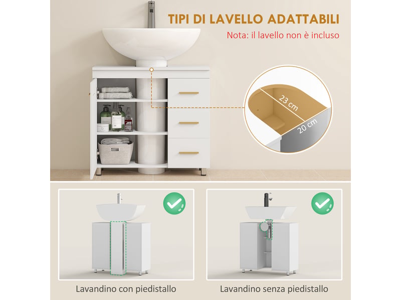  Meuble sous lavabo blanc 70 cm avec découpe en u et trois tiroirs  - Conforama R