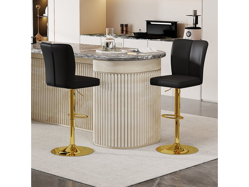 Lot de 2 tabourets de bar réglables,63x85 cm,pivotants,similicuir et métal doré,noir - Conforama B