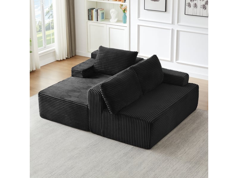  Canapé d’angle modulable 4 places 238x152x66 cm en velours côtelé noir  - Conforama E
