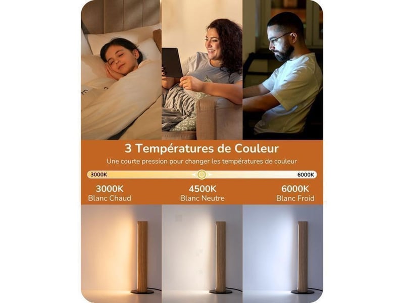  Lampe de chevet led tactile 3 températures 3000 4500 6000k bois beige eh1307 370618_AAAYU30214_6_DROPFR - Conforama C