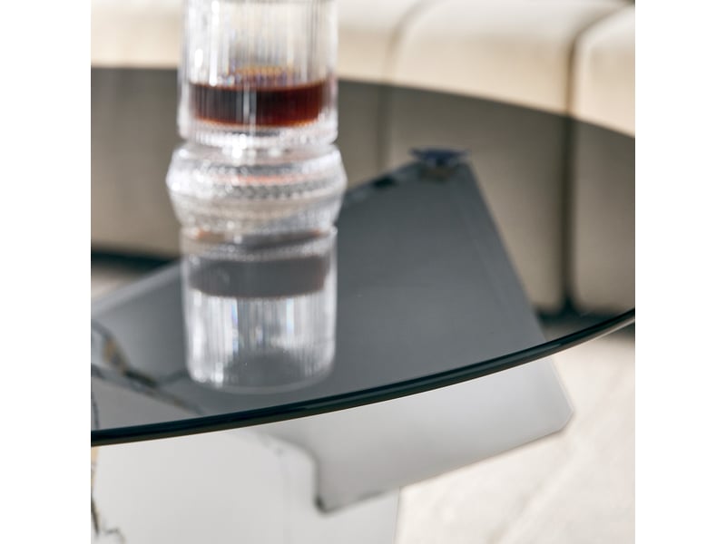 Table basse ronde en verre trempé, socle mdf blanc effet marbre, ø 79 x h 45 cm - Conforama R