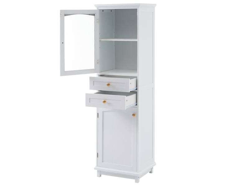  Colonne salle de bain blanche 45 × 36 × 160 cm, portes vitrées, 2 tiroirs  - Conforama E