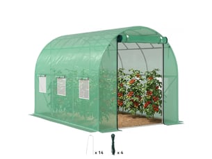 Serre tunnel de jardin 3 x 2 x 2 m avec porte enroulable et grandes fenêtres,en acier galvanisé et pe,vert