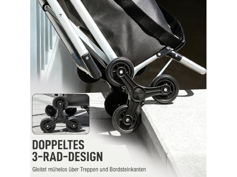  Chariot de courses 59,5 x 46 x 97 cm – gris foncé – 40 l, 3 roues monte-escaliers avec siège pliant  - Conforama E