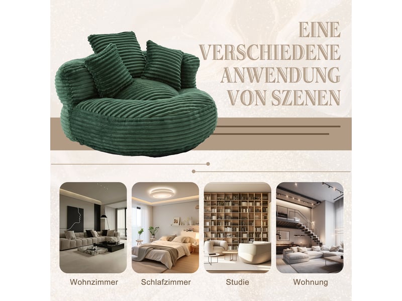  Fauteuil de salon, fauteuil confortable : en velours tricoté, vert foncé, avec pouf  - Conforama D