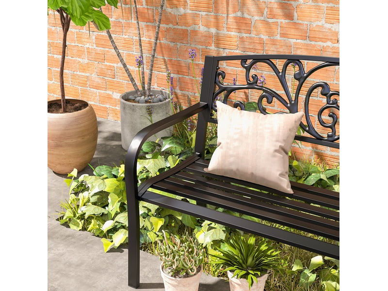  Banc de jardin 2 places en métal avec dossier et accoudoirs, noir, résistant aux intempéries  - Conforama E