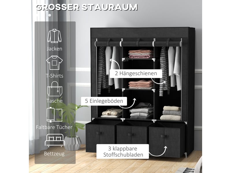  Armoire en tissu non tissé, pliable, avec 3 tiroirs, 125 cm x 43 cm x 162,5 cm, noire  - Conforama E
