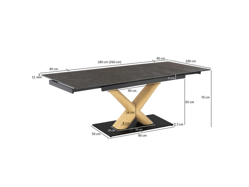  Table extensible 180 à 260 cm céramique gris anthracite pied central x plaqué bois clair - utah 13  - Conforama E