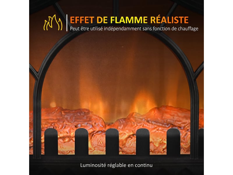  Cheminée électrique poêle style rétro thermostat 1000-2000w noir  - Conforama E