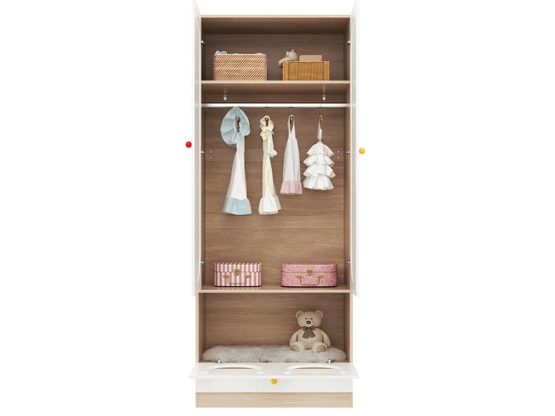  Lot de 2 armoires enfant avec penderie, blanc et naturel, 160x50x200 cm N883P33144243CB - Conforama E