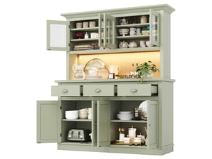 Buffet de cuisine haut 140x40x180 cm buffet vitrine avec 6 portes vitrée, 3 tiroirs étagères réglables, led rgb, vert