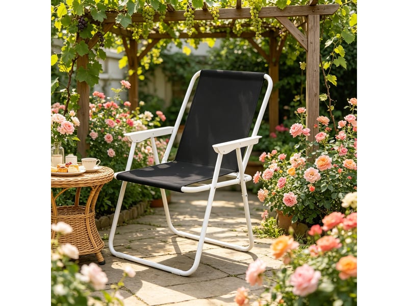  Fauteuil d'extérieur pliable 58 x 53 x 76 cm - avec accoudoirs - toile oxford 600d impermeable - structure métal - noir  - Conforama B