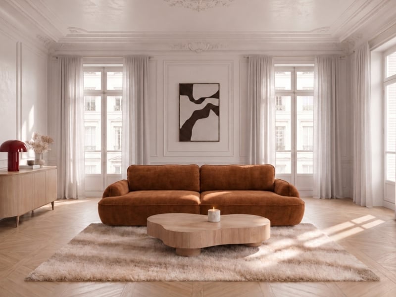 Bobochic canapé droit convertible 4 places celeste tissu lisse orange CELESTE - Conforama B