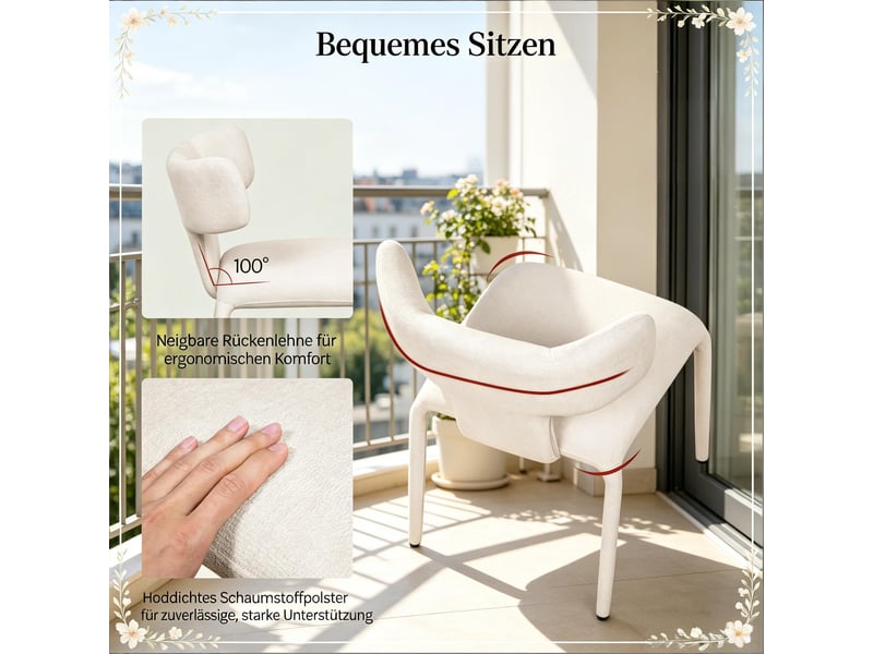  Chaises lot de 2 à roulettes, dossier incurvé  - assise rembourrée, lin crème abricot 53 × 53 × 78 cm  - Conforama E