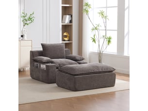 Chaise longue, fauteuil lounge : coussins inclus, sans montage, en chenille, porte-gobelets