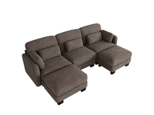 Canapé d'angle modulaire en u 3 places avec 2 ottomanes en chenille marron