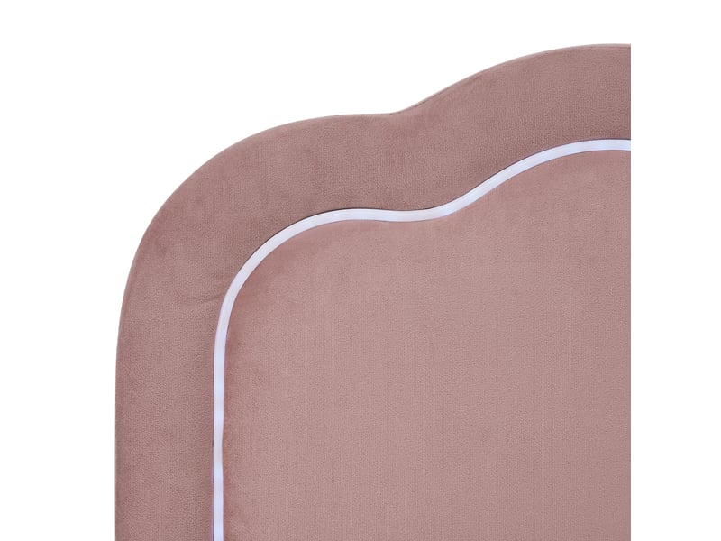 Lit enfant 140x200 cm, lit double capitonné, avec sommier à lattes et tête de lit led réglable, velours, rose, sans matelas - Conforama E