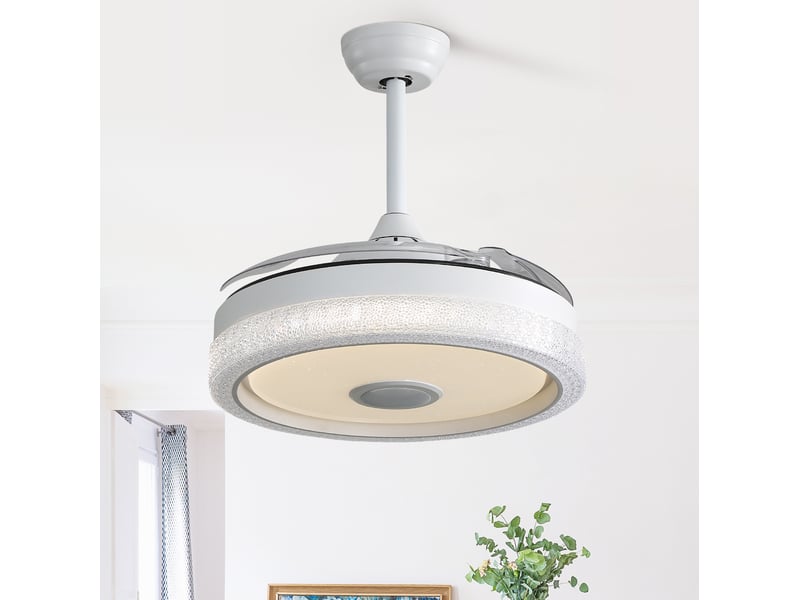 Ventilateur de plafond 42 pouces blanc avec led 32 w rgb, moteur dc réversible et télécommande intégrée  - Conforama B