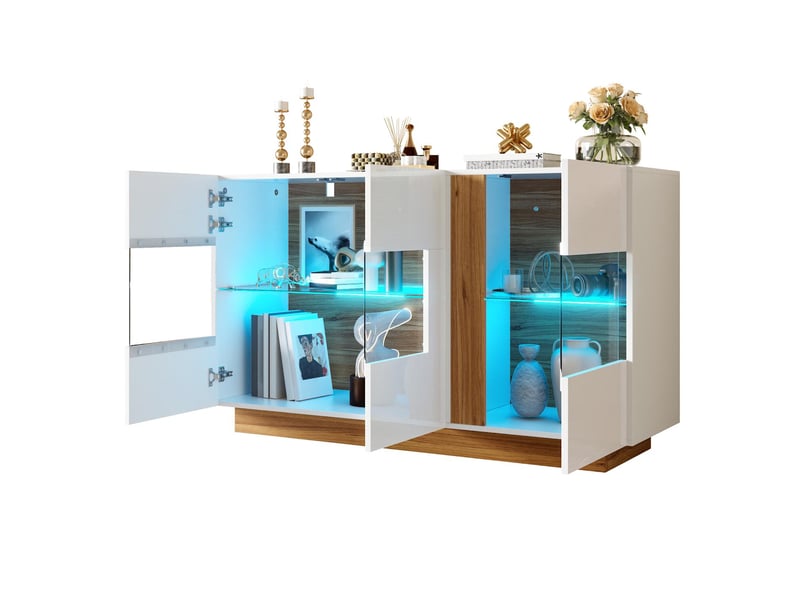  Buffet 3 portes en acrylique avec éclairage led blanc et naturel  - Conforama B