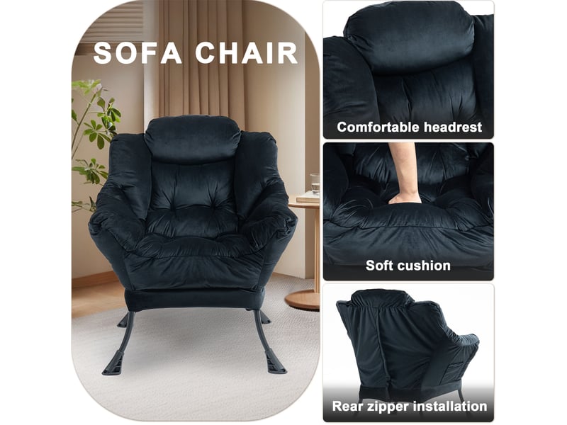  Fauteuil relax modenvie avec poche latérale, structure en métal, noir, 75 x 80 x 85 cm  - Conforama E