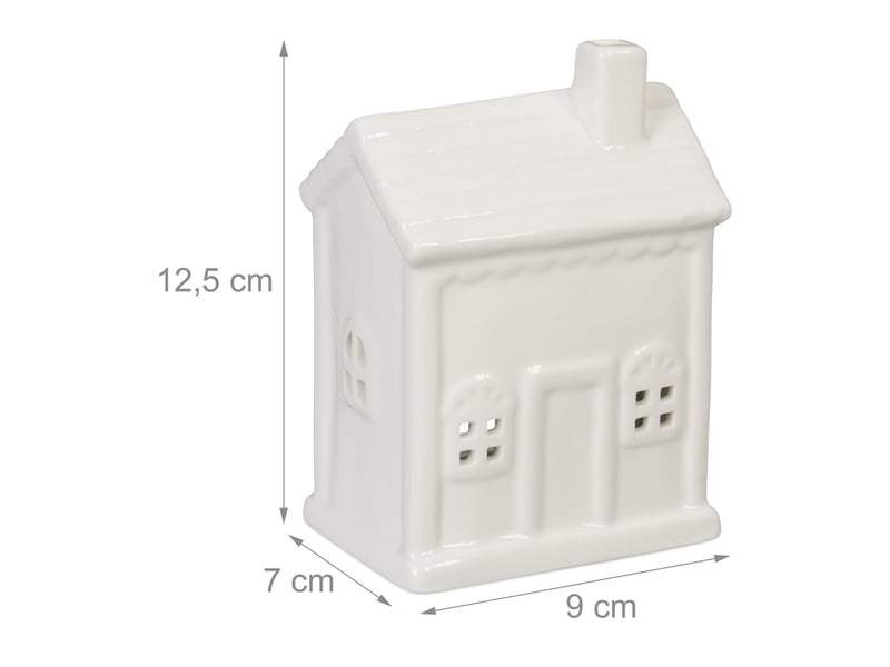  Photophore en forme de maison ambiance cosy déco intérieur 18 x 12 x 12 cm en porcelaine blanche 13_0015193  - Conforama B