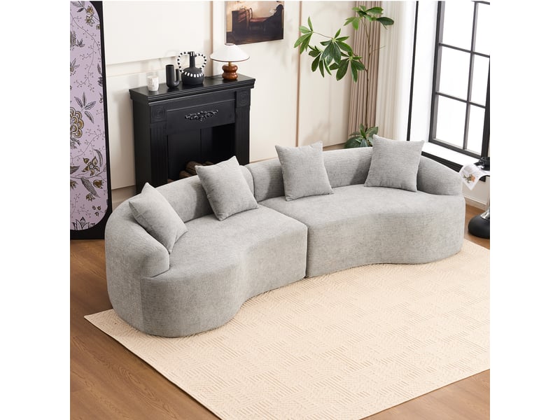 Canapé modulable incurvé,275x115x63 cm,4 places,chenille,gris - Conforama B